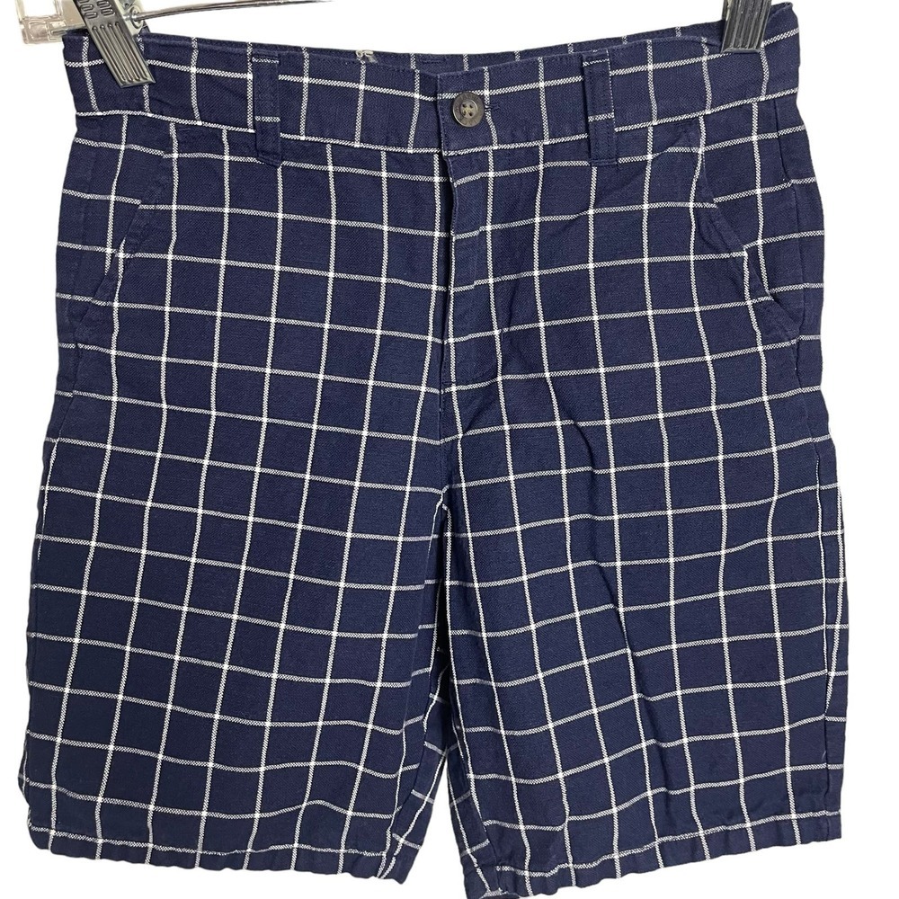 Janie and Jack Windowpane Plaid Blue and White Boy Shorts Size 12